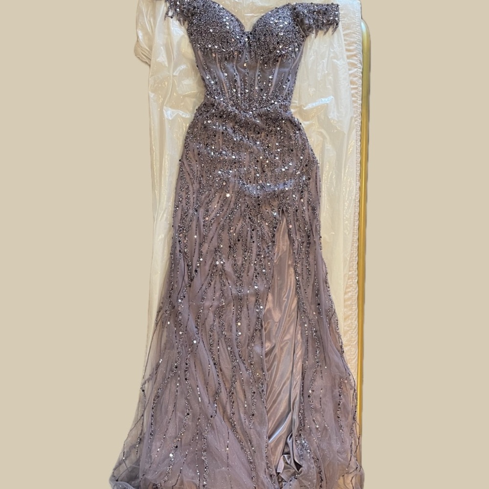 Gray Ruched Sweetheart Prom Gown